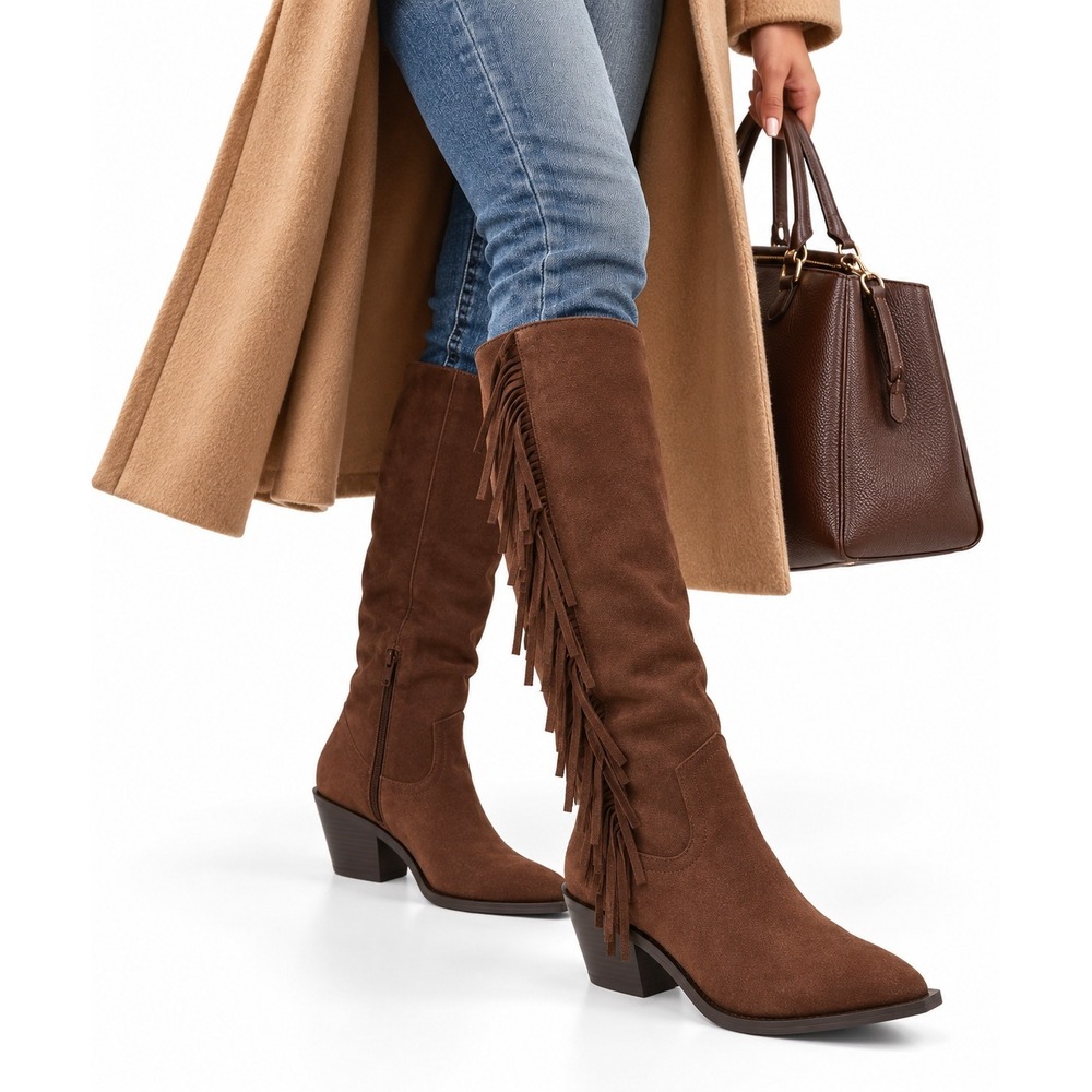 Universal Thread Patsy Tall Fringe Western Boots Womens 7.5 Chocolate Brown